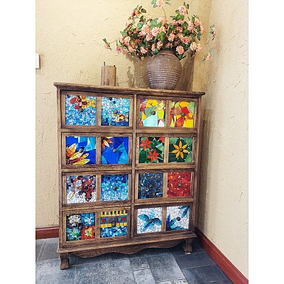 Rhombus Mosaic Tiles Glass Cabochons DIY-P045-07-1