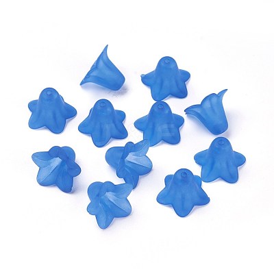 Blue Frosted Transparent Acrylic Flower Beads X-PLF018-10-1