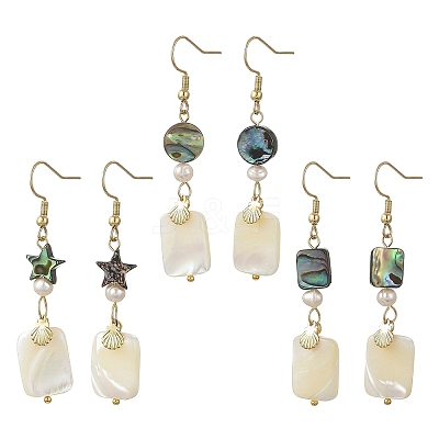 Natural Abalone Shell/Paua Shell & Natural Trochid Shell/Trochus Shell Dangle Earring for Women EJEW-JE07401-1