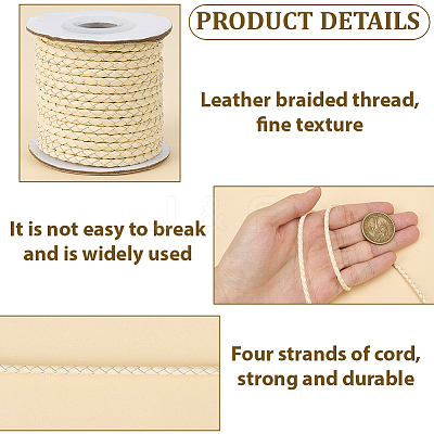 1 Roll Round Braided Cowhide Cords WL-CY0001-01B-1