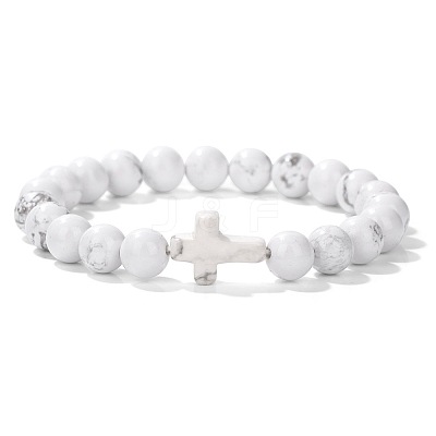Synthetic Howlite Round Beads Stretch Bracelets LS-YG0612-14-1