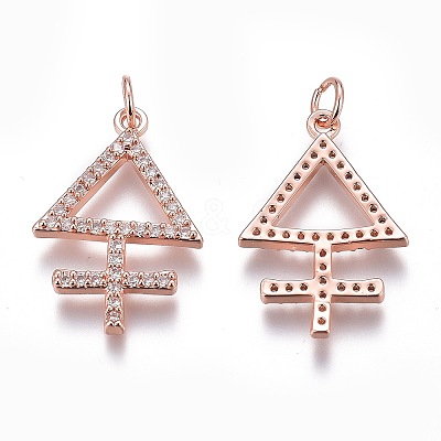 Brass Micro Pave Clear Cubic Zirconia Pendants ZIRC-Z008-25RG-1