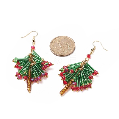 Glass Beaded Christmas Tree Dangle Earrings EJEW-JE05153-1