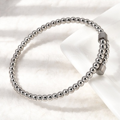 304 Stainless Steel Round Beaded Bangles for Women BJEW-D436-01P-1