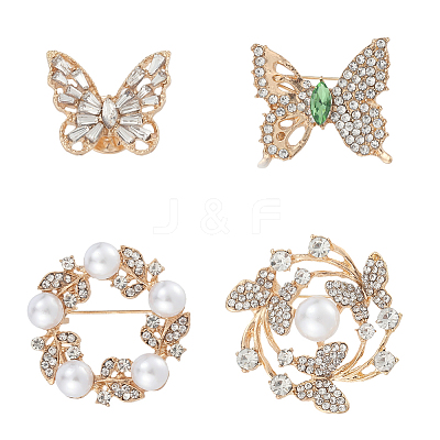 4Pcs 4 Styles Alloy Rhinestone Brooches for Clothes JEWB-CN0001-05-1
