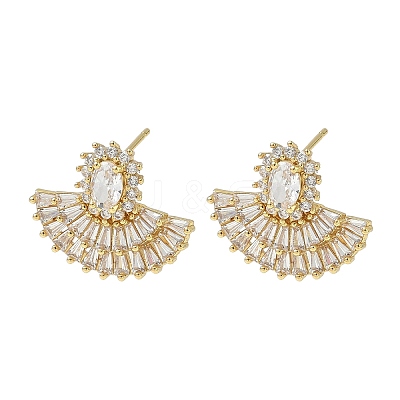 Fan-Shaped Brass & Clear Cubic Zirconia Stud Earrings for Women KK-CBA36A2-13G-1