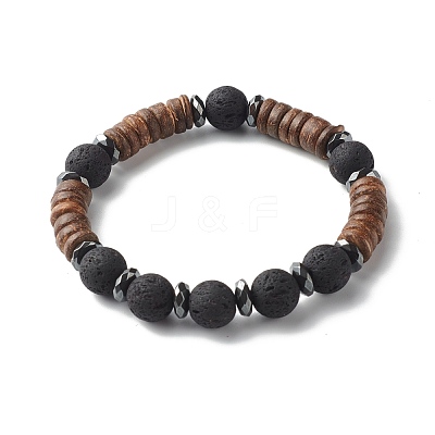 Natural Coconut Rondelle Beads Stretch Bracelets Set for Men Women BJEW-JB06771-1