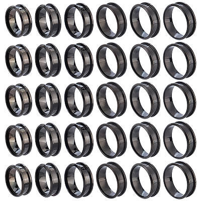 30Pcs 6 Styles 201 Stainless Steel Grooved Finger Ring Settings STAS-ME0003-12EB-1