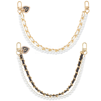 2Pcs 2 Colors PU Leather & Plastic Pearl Phone Hand Strap Chains AJEW-CN0003-47B-1