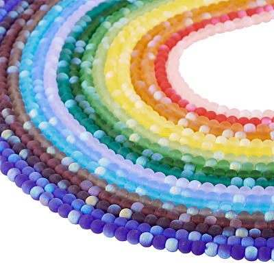18 Strands 18 Colors Frosted Opaque Glass Beads Strands GLAA-TA0003-40-1