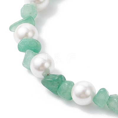 3Pcs Natural Mixed Gemstone Chip & Glass Shell Round Beaded Bracelets BJEW-JB12317-1