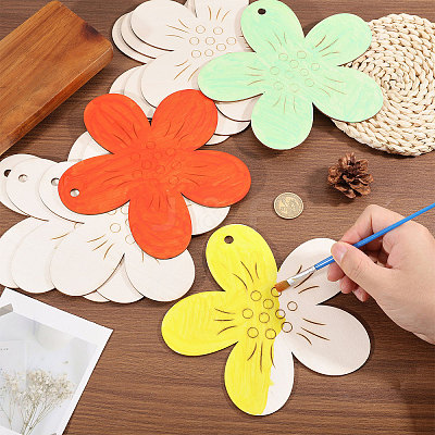 Unfinished Wood Flower Pendants AJEW-WH0270-733-1