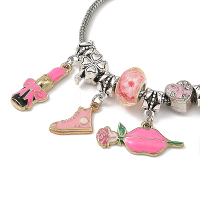 Makeup Theme Alloy Enamel Lipstick Handbag Shoe Charm Brass European Bracelets for Women BJEW-JB14237-02-1