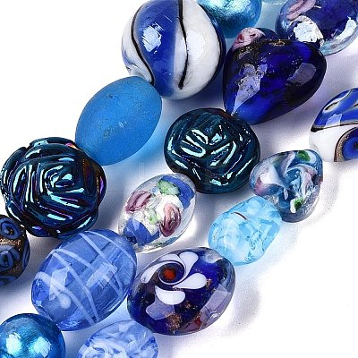 Handmade Foil Glass with Gold Sand Lampwork Beads Strands FOIL-Q002-08C-1