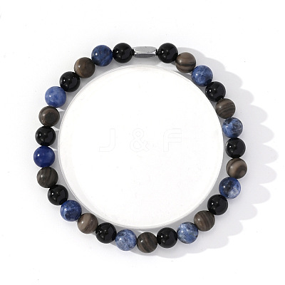 Natural Blue Veined Stone Black Agate Cylinder Men's Bracelets MW6661-1