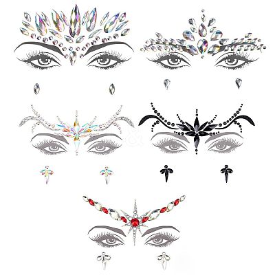 7 Sheets 7 Style Self Adhesive 3D Eyes Body Face Jewelry Acrylic Rhinestone & Imitation Pearl Stickers MRMJ-OC0003-11-1