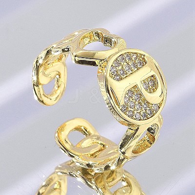 Brass Micro Pave Clear Cubic Zirconia Open Cuff Rings for Women RJEW-K289-02G-P-1