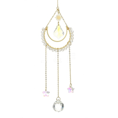 Glass Suncatcher with Brass Cable Chains & Links HJEW-JM04989-1