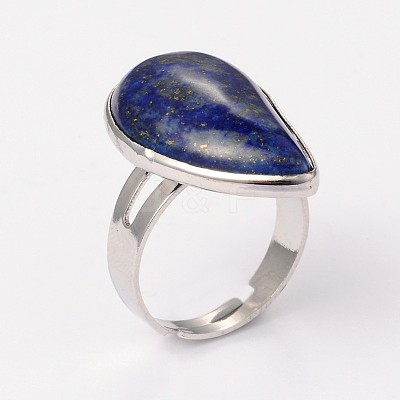 Adjustable Synthetic Lapis Lazuli & Platinum Brass Rings RJEW-N024-02E-1