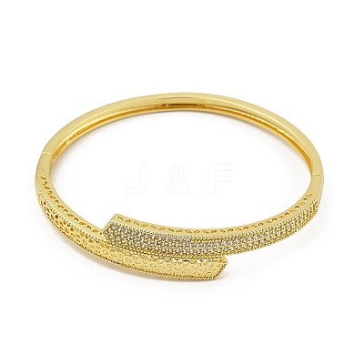 Brass Micro Pave Clear Cubic Zirconia Hinged Bangles for Women BJEW-S168-04G-1