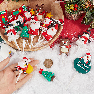 24Pcs 12 Styles Christmas Plastic Cake Toppers AJEW-SC0003-53B-1
