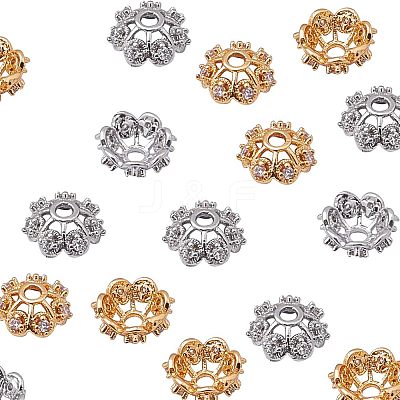 Long-Lasting Plated Brass Micro Pave Grade AAA Cubic Zirconia Bead Caps ZIRC-NB0001-25-NR-1