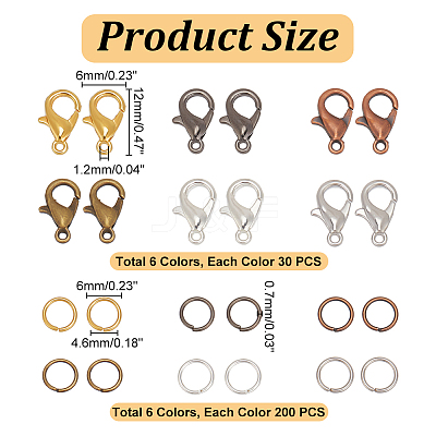 180Pcs 6 Color Zinc Alloy Lobster Claw Clasps DIY-AR0003-68-1