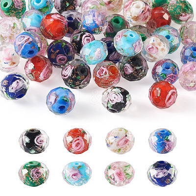 40Pcs 8 Colors Handmade Gold Sand Lampwork Beads Strands LAMP-YS0001-01-1