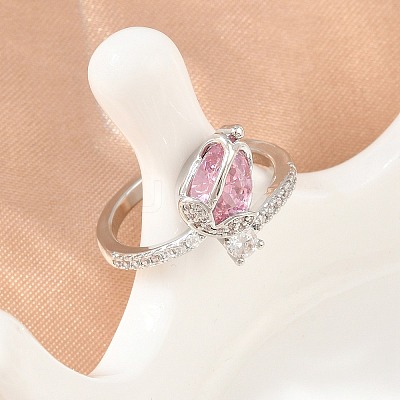 Flower Brass Micro Pave Cubic Zirconia Cuff Open Rings for Women CU-CBA0A21-06A-P-1