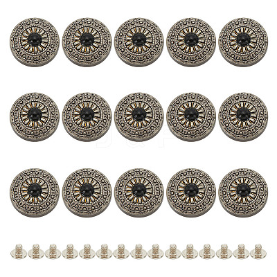 15Pcs 1-Hole Alloy & Plastic Beads Buttons BUTT-HY0001-11B-1