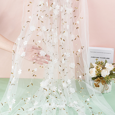 Flower Pattern Milk Fiber Mesh Fabric DIY-WH0888-09A-1
