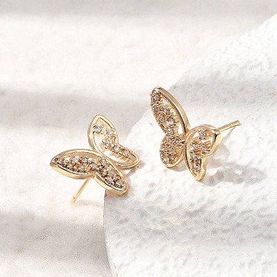 Brass Micro Pave Cubic Zirconia Stud Earrings KK-CBA7960-11G-1