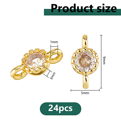 24Pcs Brass Cubic Zirconia Flat Round Connector Charms KK-DC0004-84-1
