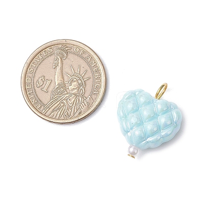 Opaque Acrylic Waffle Beadss with ABS Plastic Imitation Pearl Beads and Iron Flat Head Pins Pendants PALLOY-JF03776-1