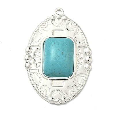 304 Stainless Steel with Dyed Synthetic Turquoise Pendants STAS-G374-05S-08-1