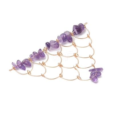 Natural Amethyst Chip Copper Wire Wrapped Connector Charms PALLOY-JF03030-06-1