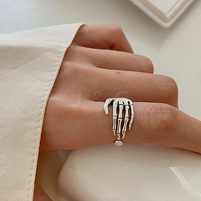 Hand Bone 925 Sterling Silver Adjustable Cuff Rings FS-WG67184-01-1