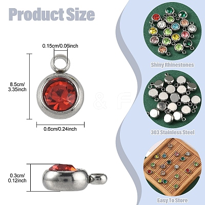 20Pcs 303 Stainless Steel Rhinestone Charms STAS-YW0001-17-1