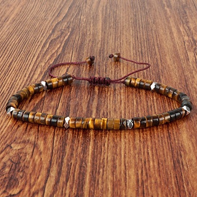 Natural Tiger Eye Heishi Beads Adjustable Braided Bracelets for Men Women LS-BX7041-4-1