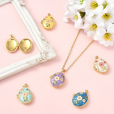 6Pcs 6 Colors Brass Enamel Locket Pendants KK-CJ0005-72-1