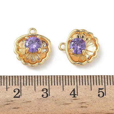 Brass Micro Pave Cubic Zirconia Shell Shape Charms KK-Z136-56G-02-1