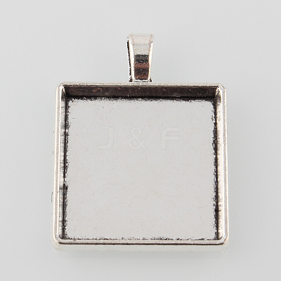 Tibetan Style Antique Silver Alloy Square Pendant Cabochon Settings X-TIBEP-M022-43AS-1