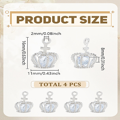 4Pcs Brass Micro Pave Cubic Zirconia Pendants ZIRC-LP0001-06-1
