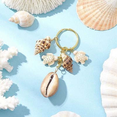 Ocean Style Natural Shell with Synthetic Turquoise Keychains KEYC-JKC01231-05-1