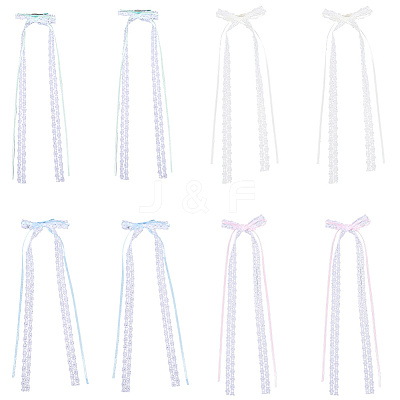 8Pcs 4 Colors Lace Bowknot Polyester Alligator Hair Clips PHAR-CY0001-01-1