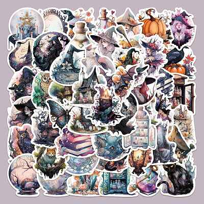 50Pcs Halloween Witch Theme PVC Self-adhesive Cartoon Stickers STIC-PW0015-01-1