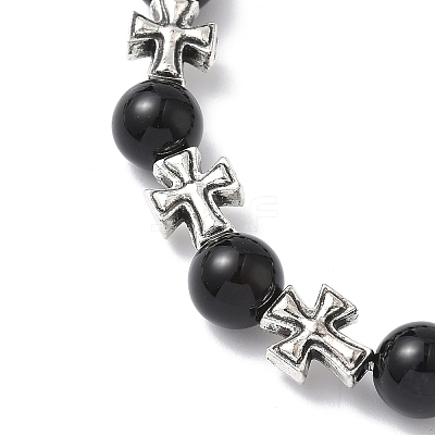 3Pcs Natural Black Onyx & Larvikite & Malaysia Jade Round Beads Stretch Bracelets BJEW-JB12343-1