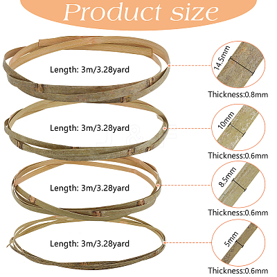 4Pc 4 Styles Flat Natural Bamboo Wicker Strips WOOD-FG0001-38B-1