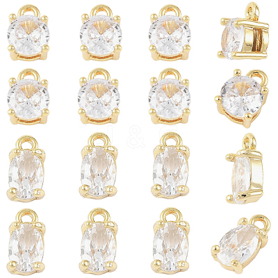 10Pcs 2 Styles Brass Micro Pave Clear Cubic Zirconia Charms KK-YW0004-36-1