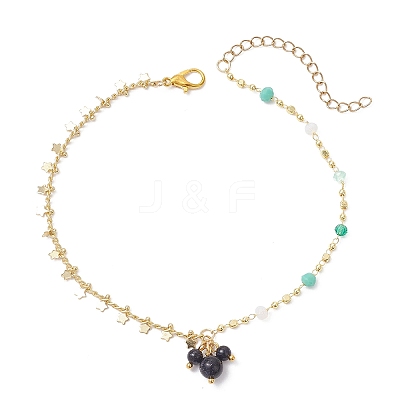 2Pcs 2 Styles Brass Star Tassel Handmade Glass Link Chain Anklet Sets AJEW-AN00761-1